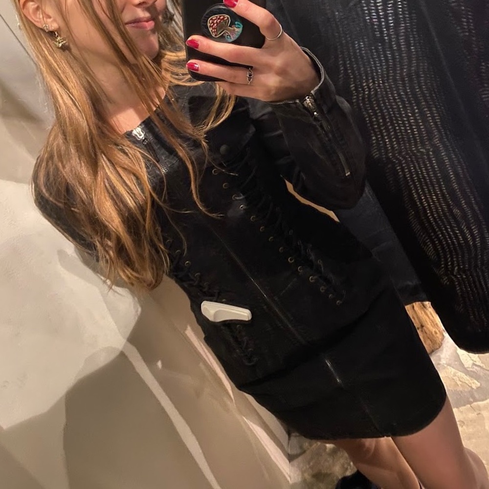 NEW Punk Rave Black Lace-Up Long Sleeve Dress